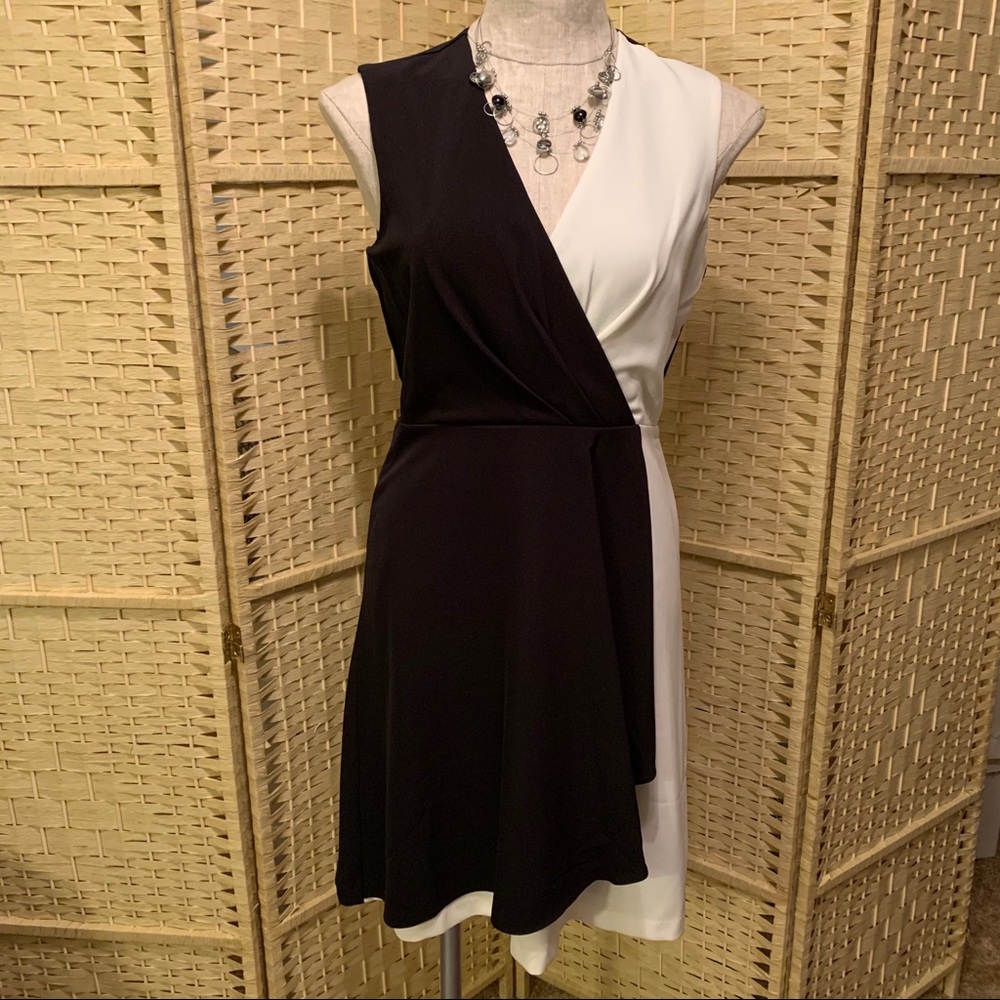 Black & white, faux wrap dress